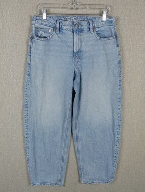 American Eagle Barrel Jeans Light Wash High Waisted Baggy Tapered Denim Size 8